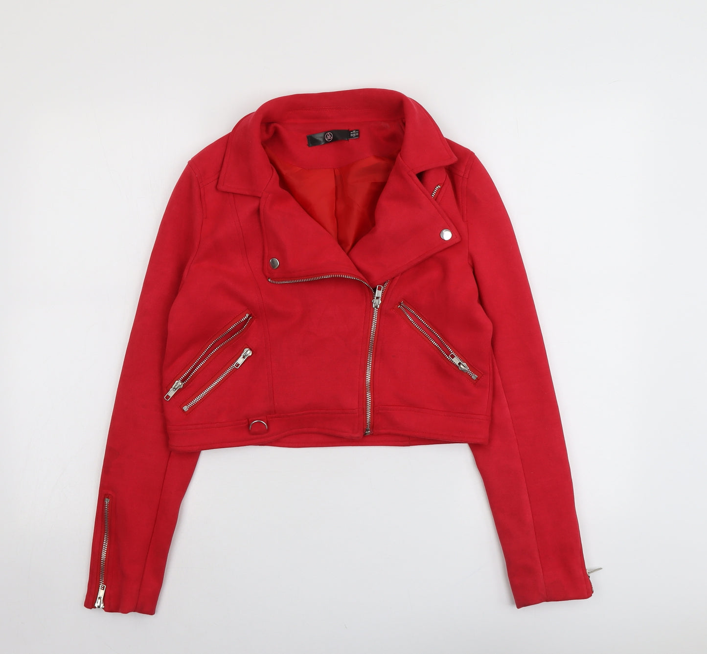 Missguided Womens Red Biker Jacket Size 6 Zip - Cropped