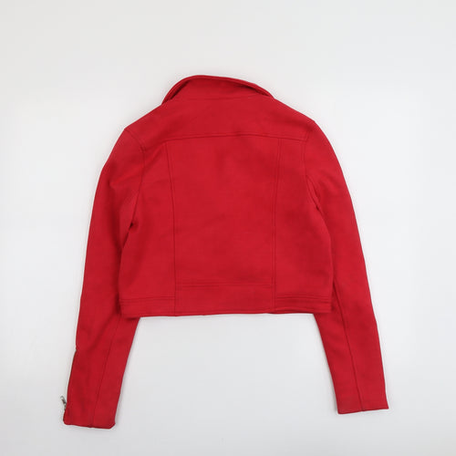 Missguided Womens Red Biker Jacket Size 6 Zip - Cropped