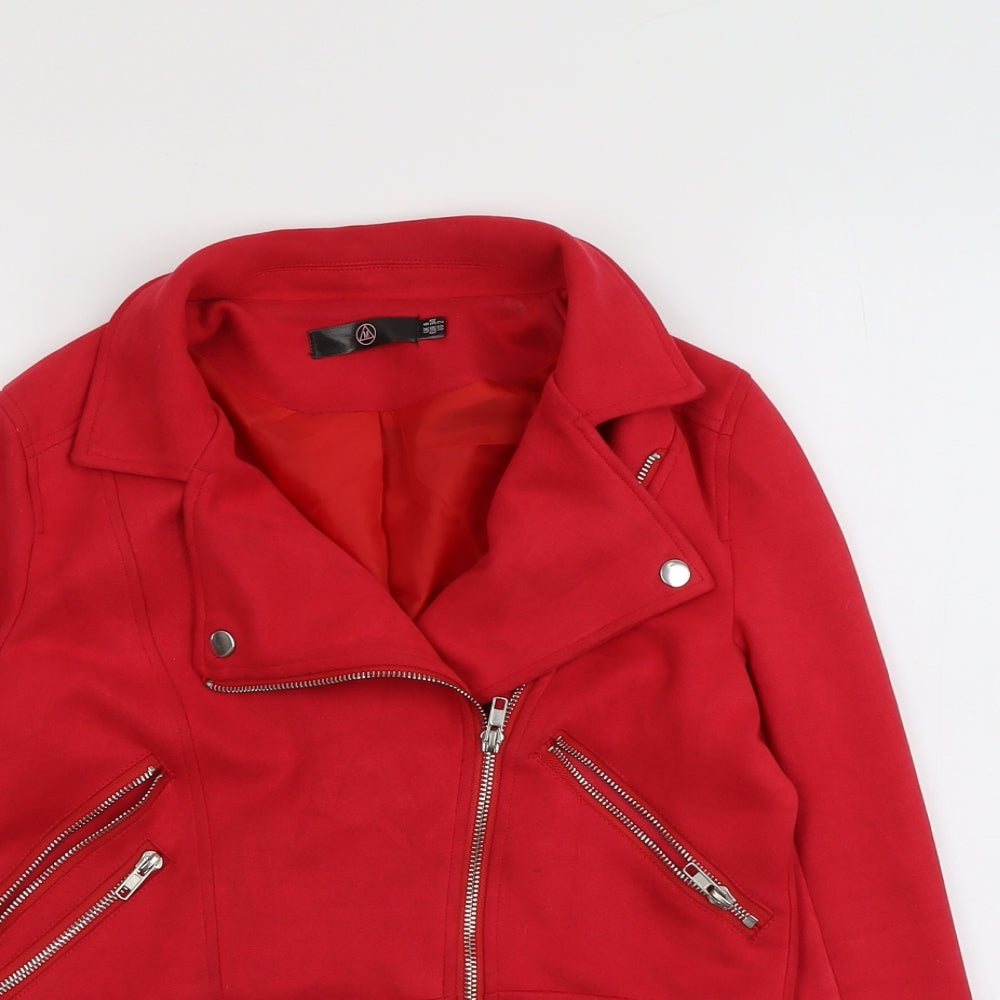 Missguided Womens Red Biker Jacket Size 6 Zip - Cropped