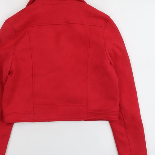 Missguided Womens Red Biker Jacket Size 6 Zip - Cropped