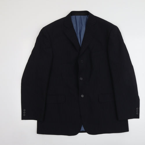 Marks and Spencer Mens Blue Striped Polyester Jacket Suit Jacket Size 42 Regular