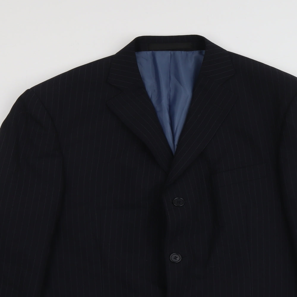 Marks and Spencer Mens Blue Striped Polyester Jacket Suit Jacket Size 42 Regular
