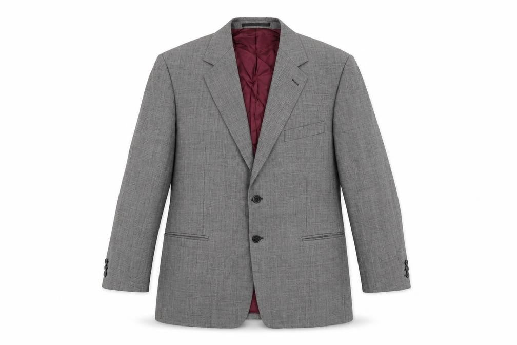 Front view of Brook Taverner men’s grey wool jacket suit jacket, size 44, regular