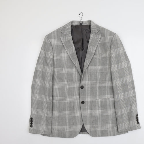 Marks and Spencer Mens Grey Plaid Polyester Jacket Blazer Size 38 Regular