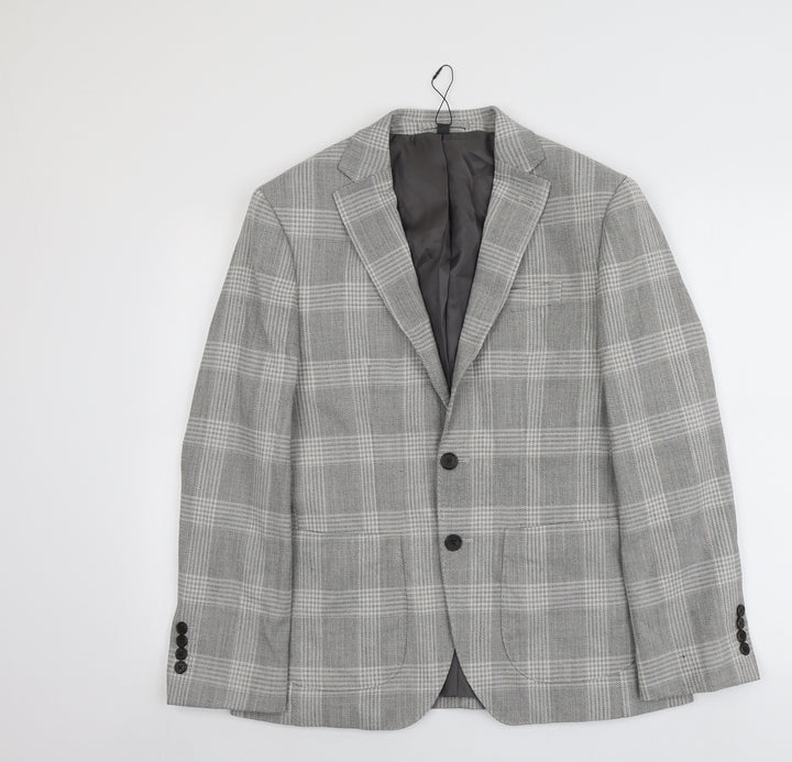 Marks and Spencer Mens Grey Plaid Polyester Jacket Blazer Size 38 Regular