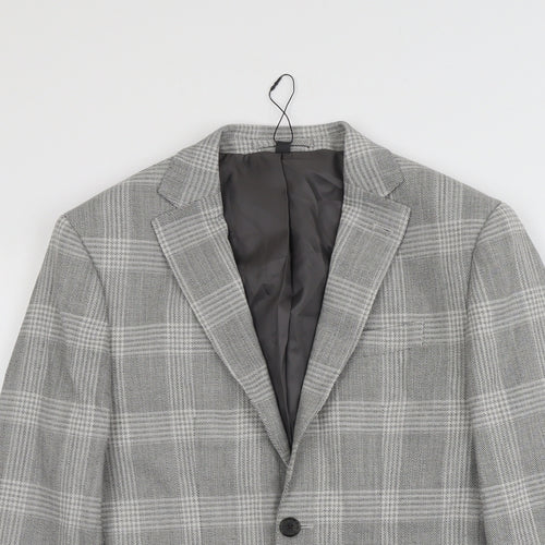 Marks and Spencer Mens Grey Plaid Polyester Jacket Blazer Size 38 Regular