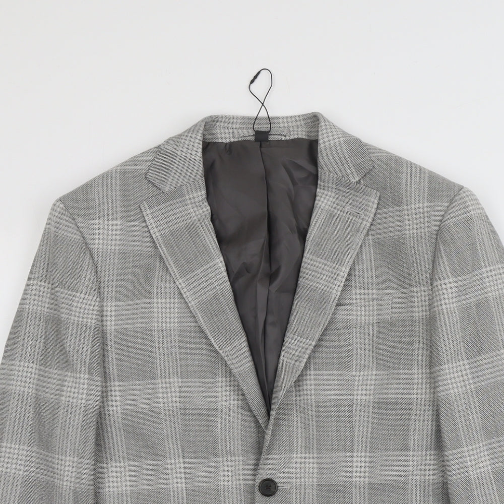 Marks and Spencer Mens Grey Plaid Polyester Jacket Blazer Size 38 Regular