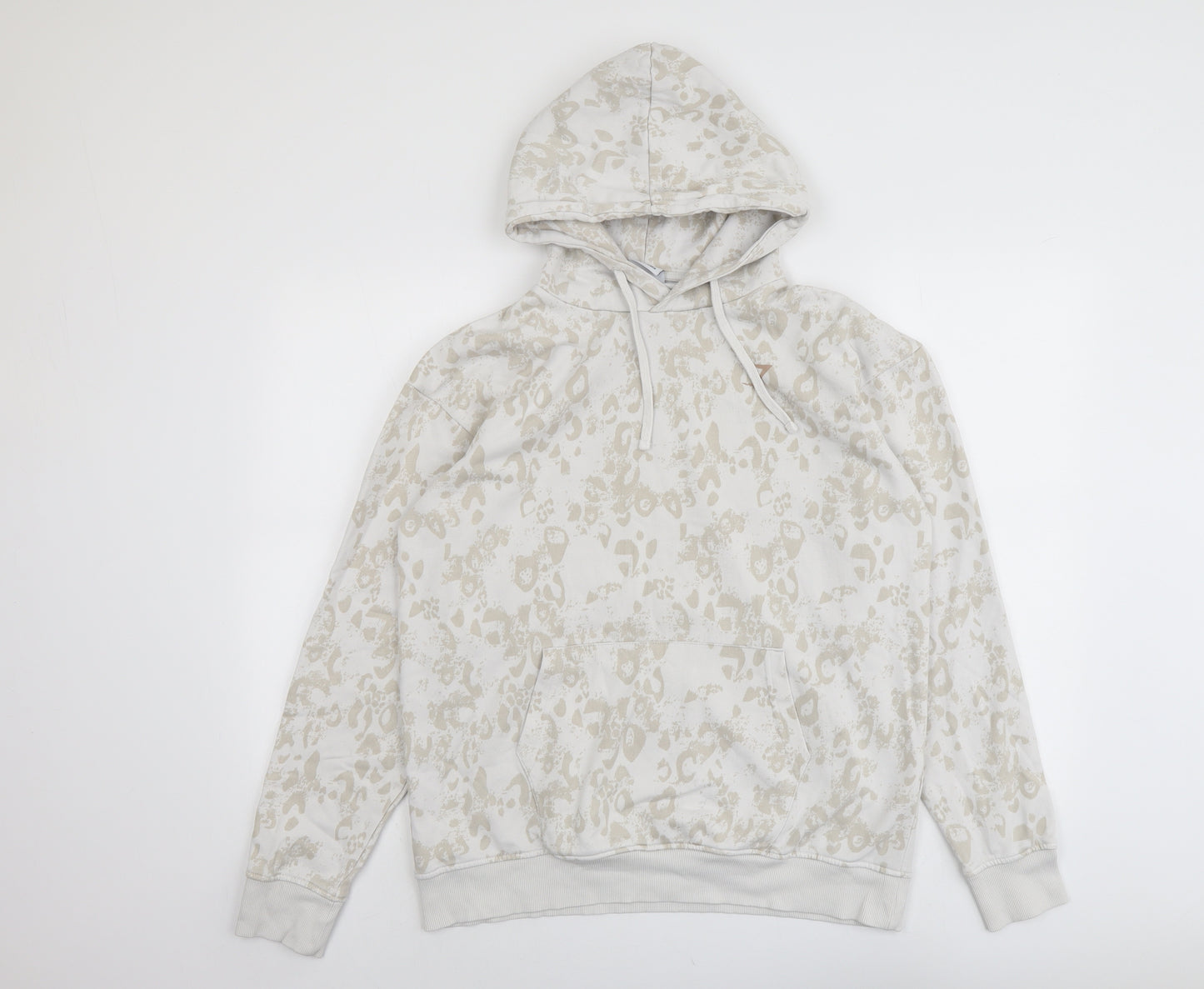 Gymshark Mens Beige Animal Print Cotton Pullover Hoodie Size S - Leopard Pattern