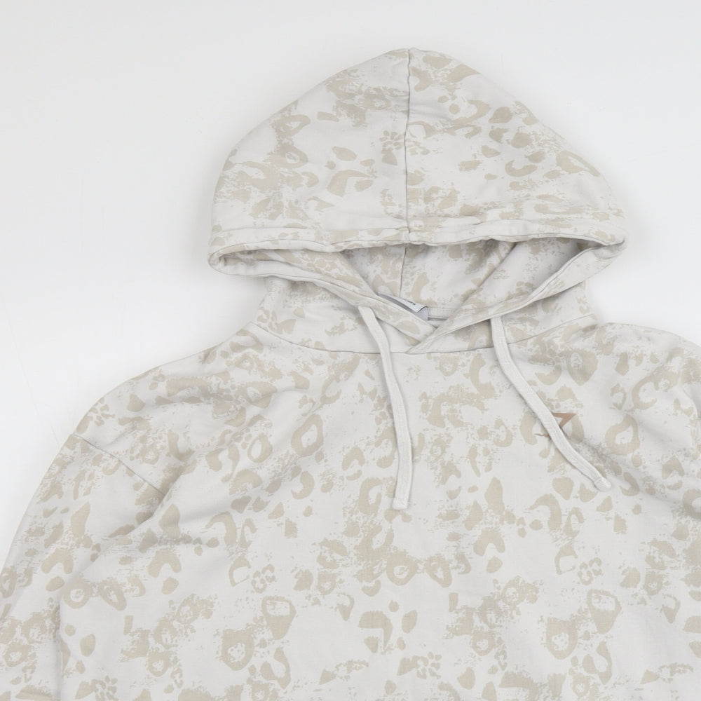 Gymshark Mens Beige Animal Print Cotton Pullover Hoodie Size S - Leopard Pattern