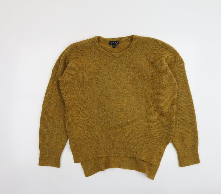 Topshop Womens Yellow Round Neck Acrylic Pullover Jumper Size 10