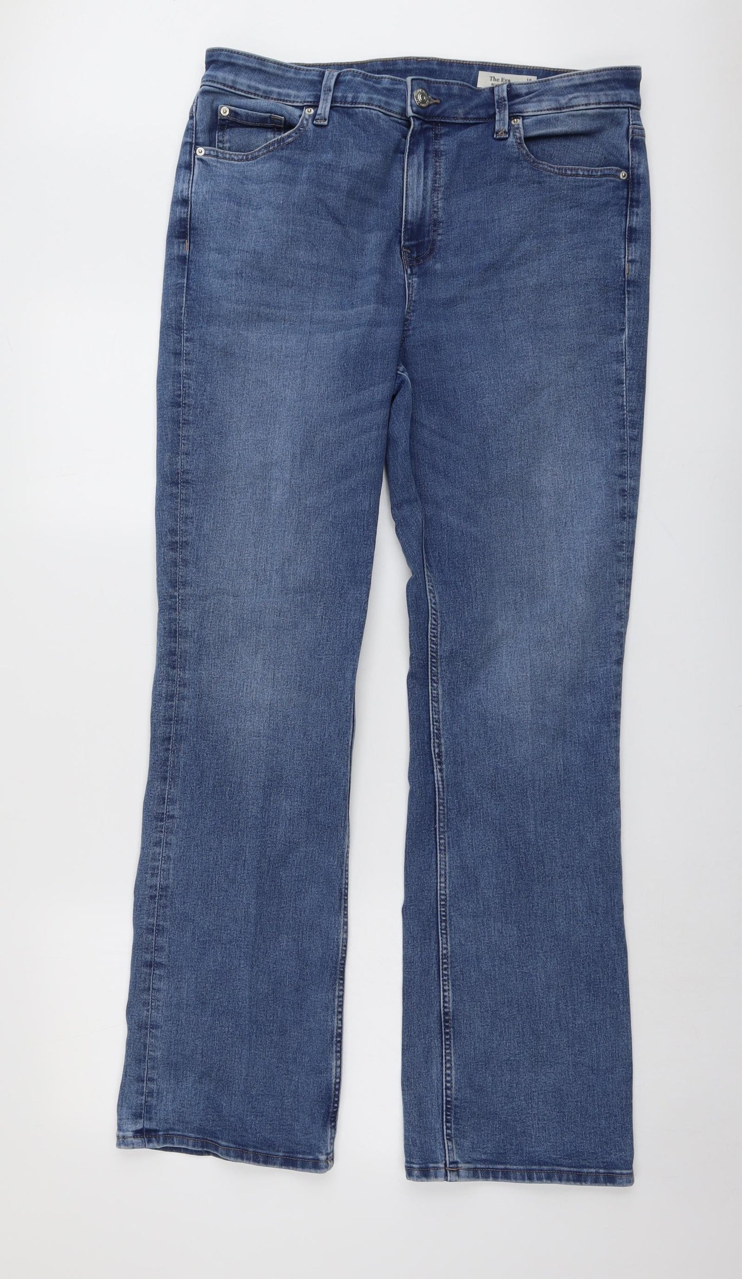 Marks and Spencer Womens Blue Cotton Bootcut Jeans Size 16 L32 in Regular Button