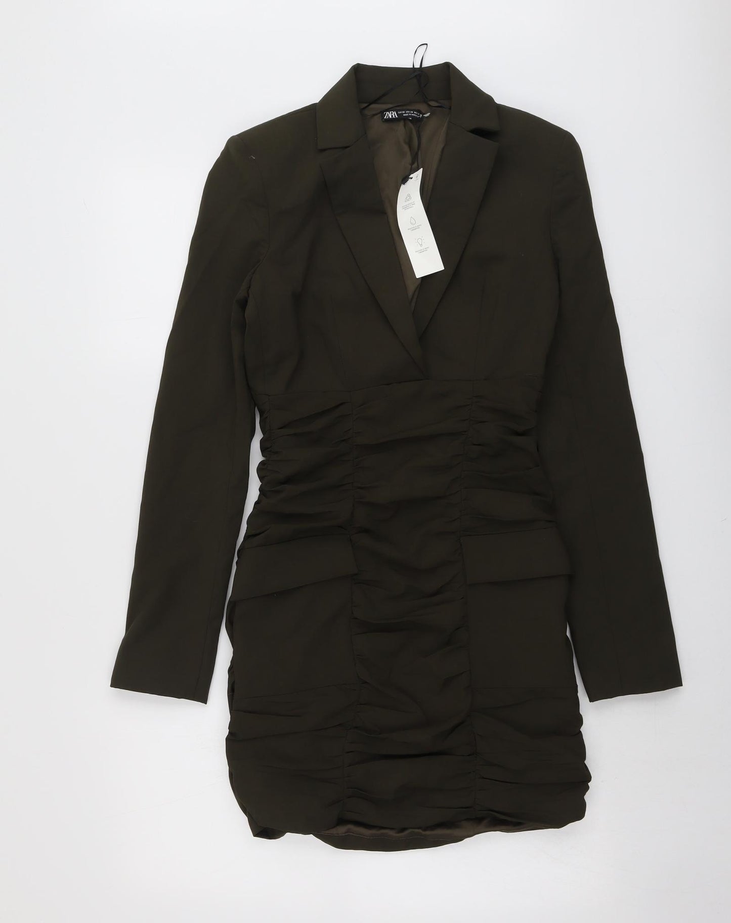 Zara Womens Green Polyester Jacket Dress Size XS Collared Zip