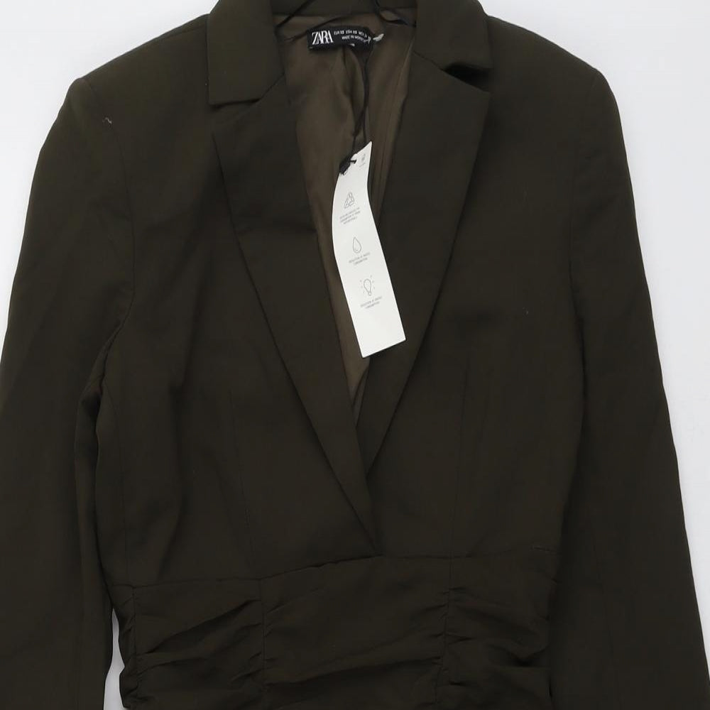 Zara Womens Green Polyester Jacket Dress Size XS Collared Zip