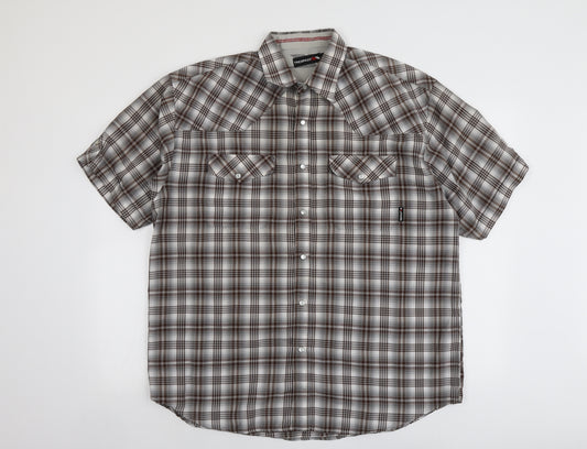 Trespass Mens Grey Plaid Polyester Button-Up Size L Collared Button