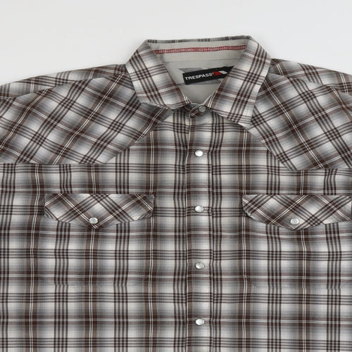 Trespass Mens Grey Plaid Polyester Button-Up Size L Collared Button