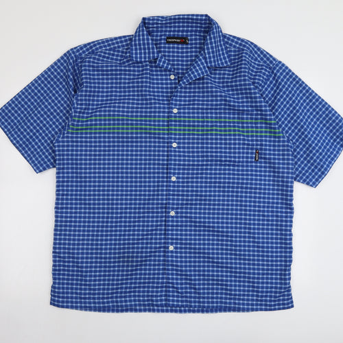 Trespass Mens Blue Check Polyester Button-Up Size L Crew Neck Button