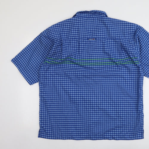 Trespass Mens Blue Check Polyester Button-Up Size L Crew Neck Button