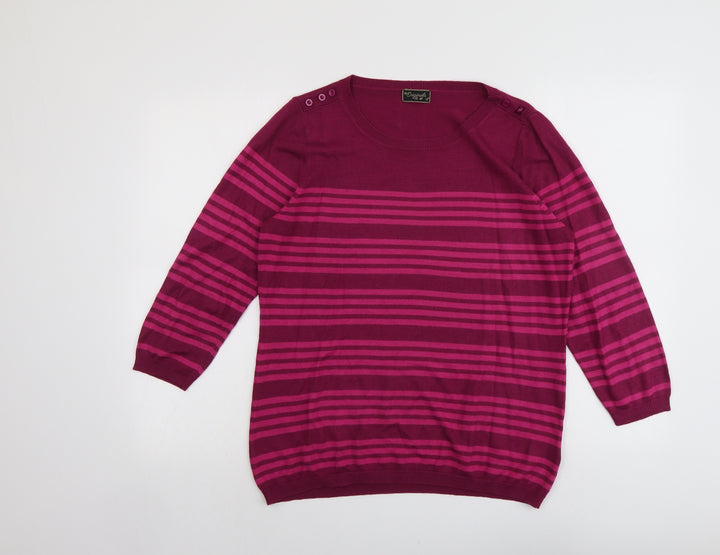 Originals Womens Red Round Neck Striped Acrylic Pullover Jumper Size 18