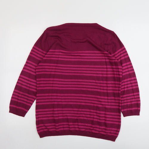 Originals Womens Red Round Neck Striped Acrylic Pullover Jumper Size 18