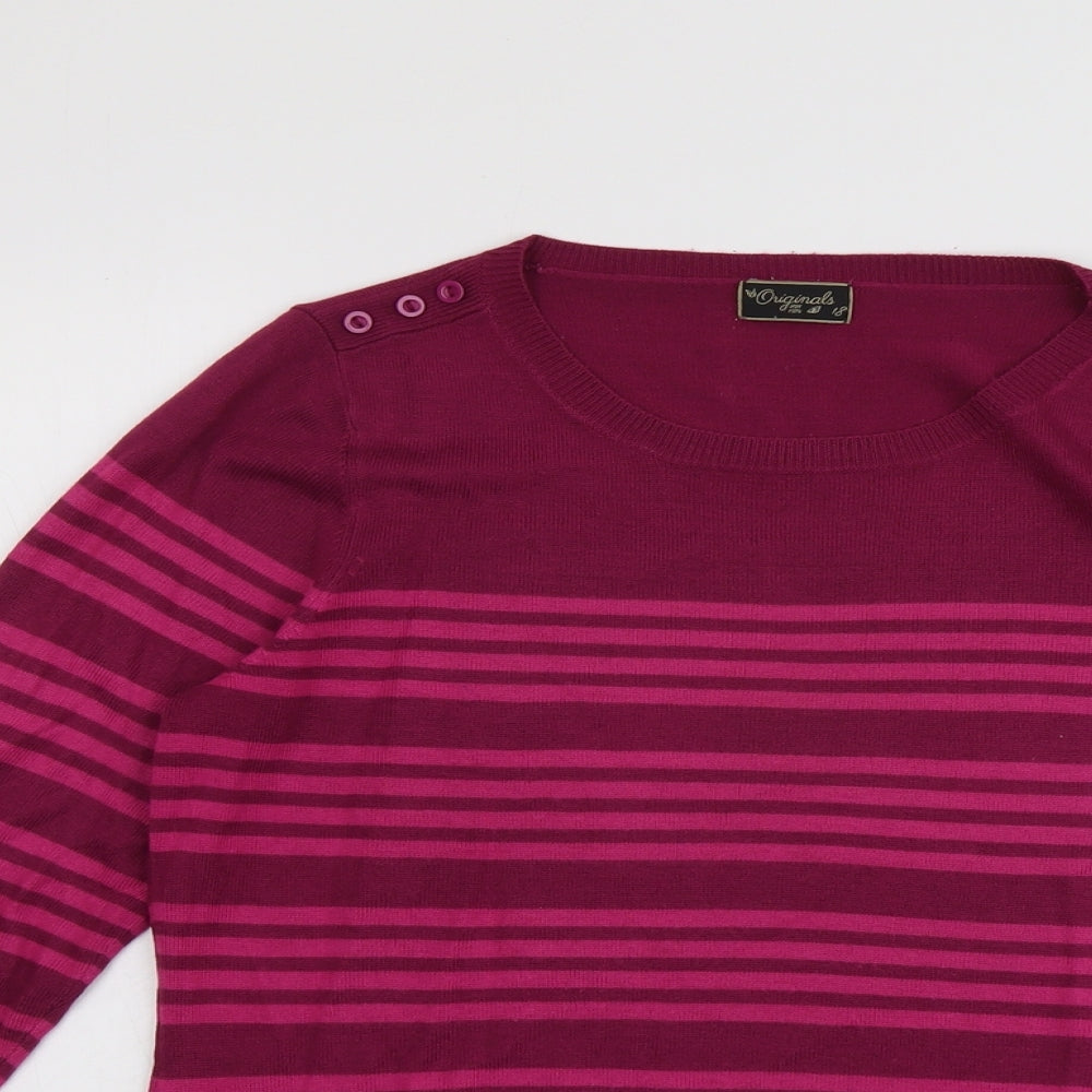 Originals Womens Red Round Neck Striped Acrylic Pullover Jumper Size 18