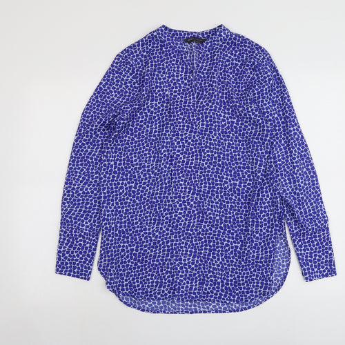 Marks and Spencer Womens Blue Geometric Polyester Basic Blouse Size 6 V-Neck