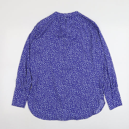 Marks and Spencer Womens Blue Geometric Polyester Basic Blouse Size 6 V-Neck