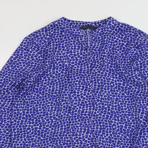 Marks and Spencer Womens Blue Geometric Polyester Basic Blouse Size 6 V-Neck