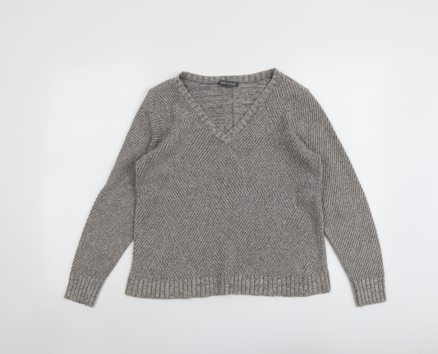 Laura Ashley Womens Grey V-Neck Acrylic Pullover Jumper Size 14