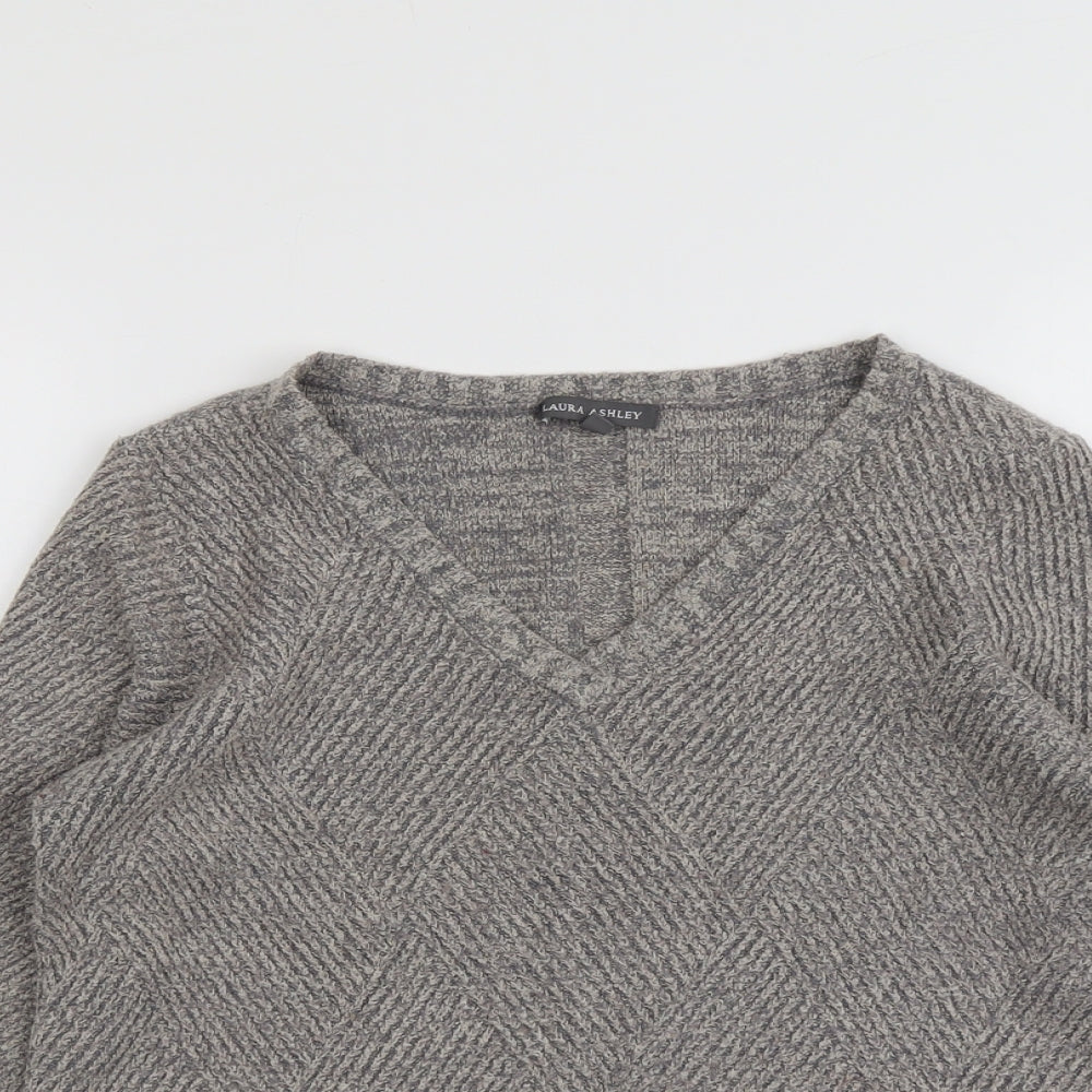 Laura Ashley Womens Grey V-Neck Acrylic Pullover Jumper Size 14