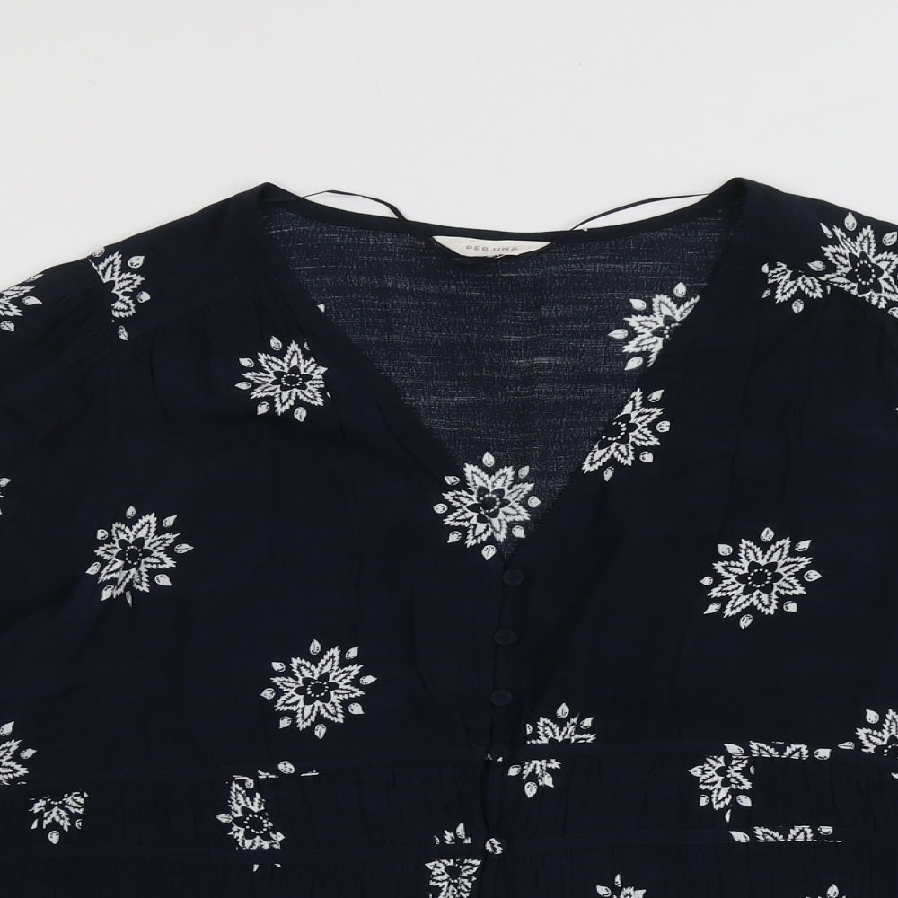 Per Una Womens Blue Geometric Viscose Basic Blouse Size 20 V-Neck