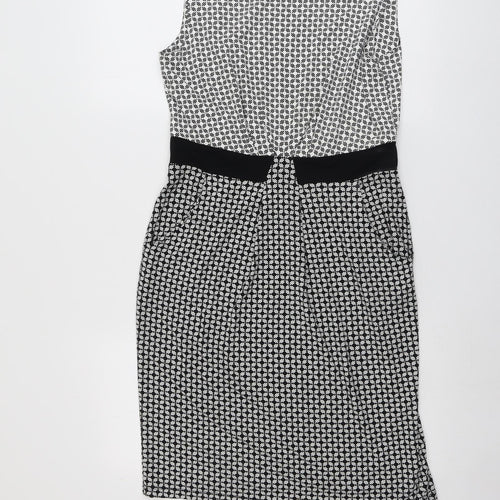Hobbs Womens Black Geometric Viscose Shift Size 12 Boat Neck Pullover