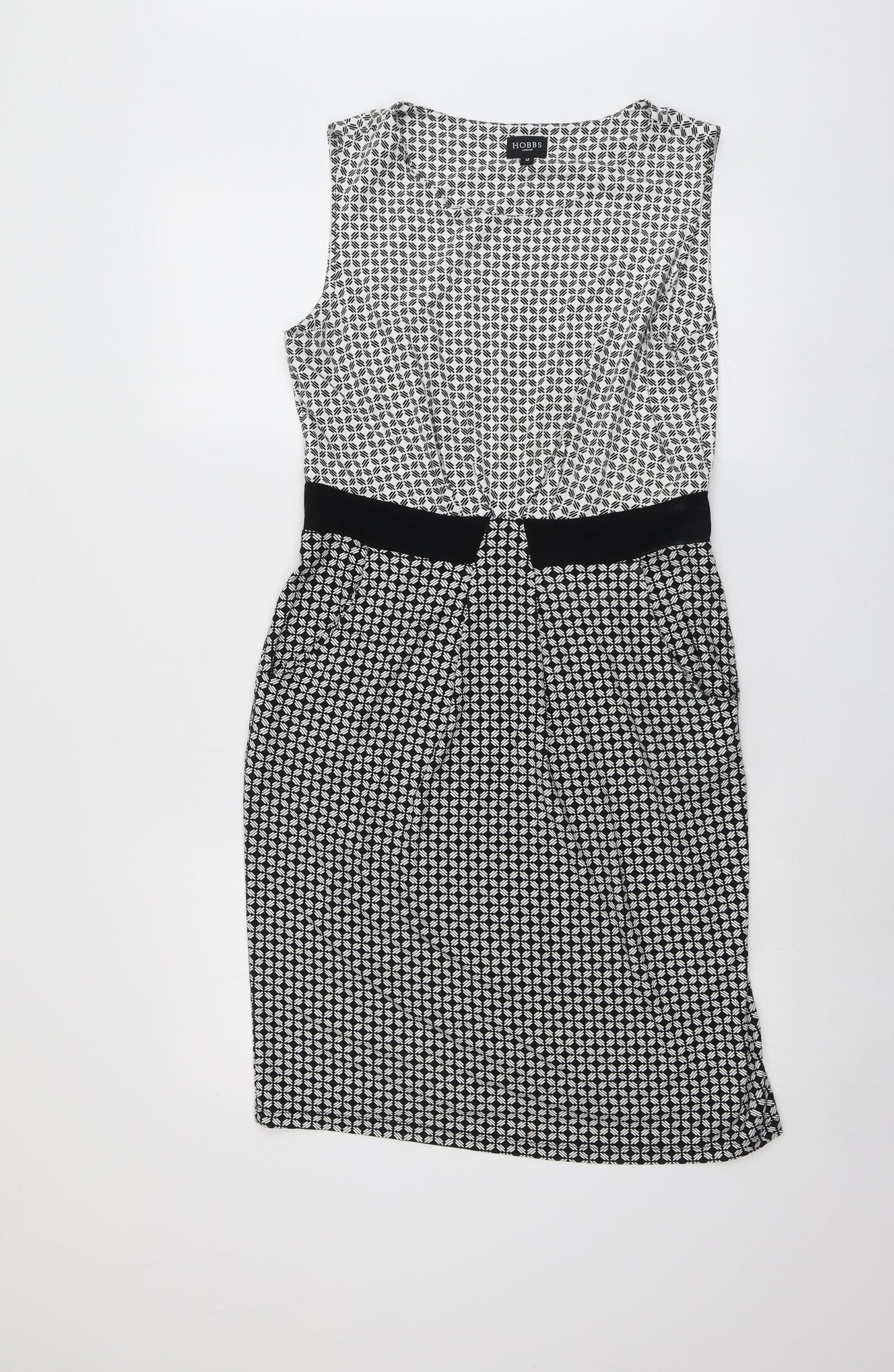 Hobbs Womens Black Geometric Viscose Shift Size 12 Boat Neck Pullover