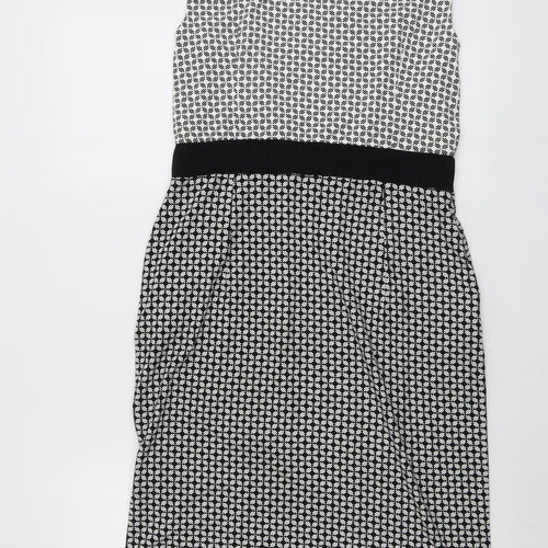 Hobbs Womens Black Geometric Viscose Shift Size 12 Boat Neck Pullover