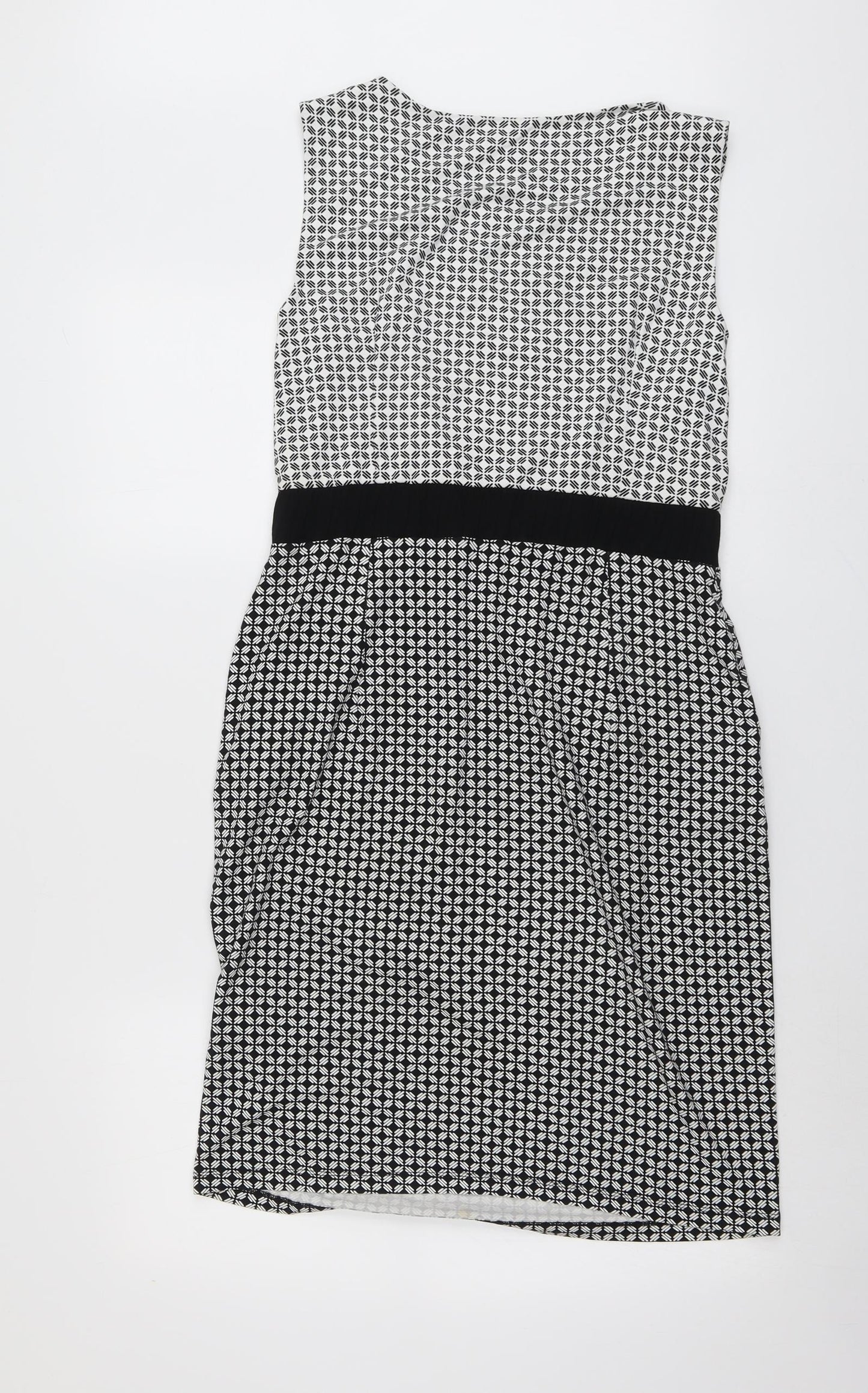 Hobbs Womens Black Geometric Viscose Shift Size 12 Boat Neck Pullover