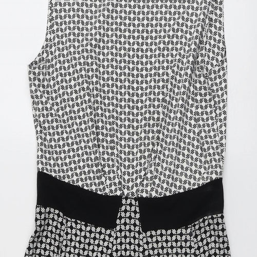 Hobbs Womens Black Geometric Viscose Shift Size 12 Boat Neck Pullover