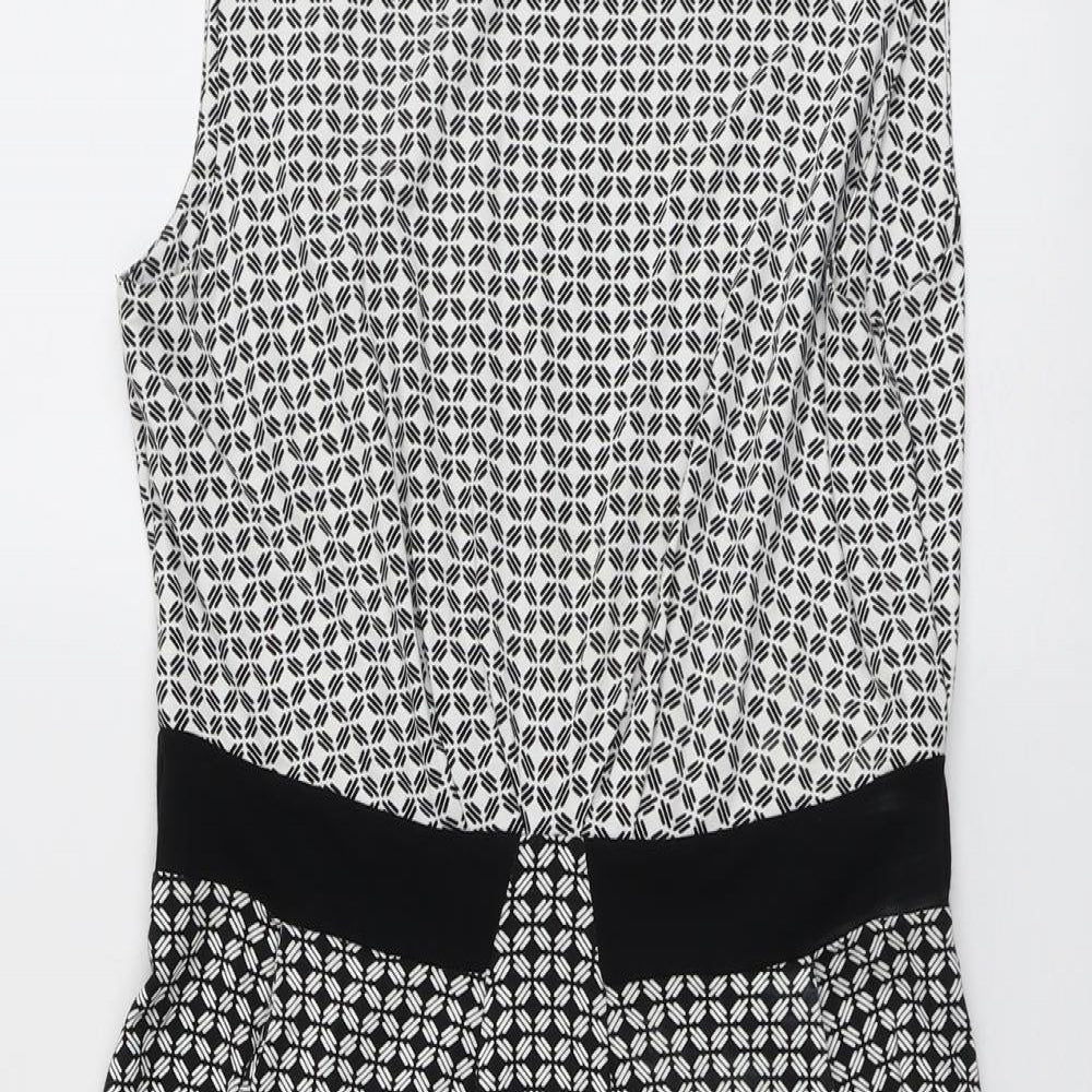 Hobbs Womens Black Geometric Viscose Shift Size 12 Boat Neck Pullover