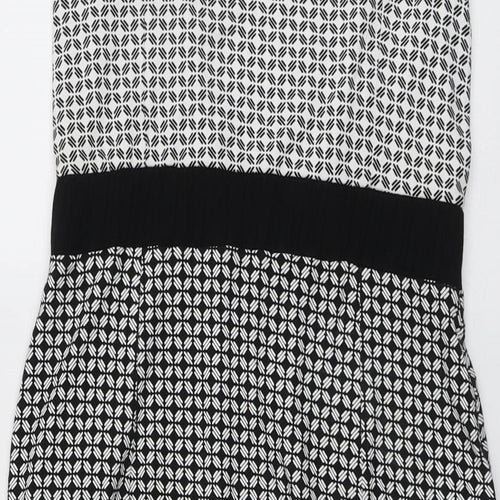 Hobbs Womens Black Geometric Viscose Shift Size 12 Boat Neck Pullover