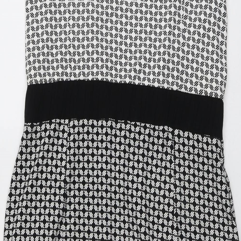 Hobbs Womens Black Geometric Viscose Shift Size 12 Boat Neck Pullover