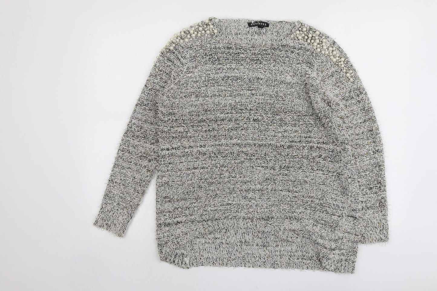 Nutshell Womens Grey Round Neck Acrylic Pullover Jumper Size M
