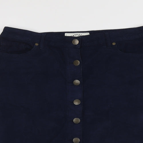 Fat Face Womens Blue Cotton A-Line Skirt Size 12 Button
