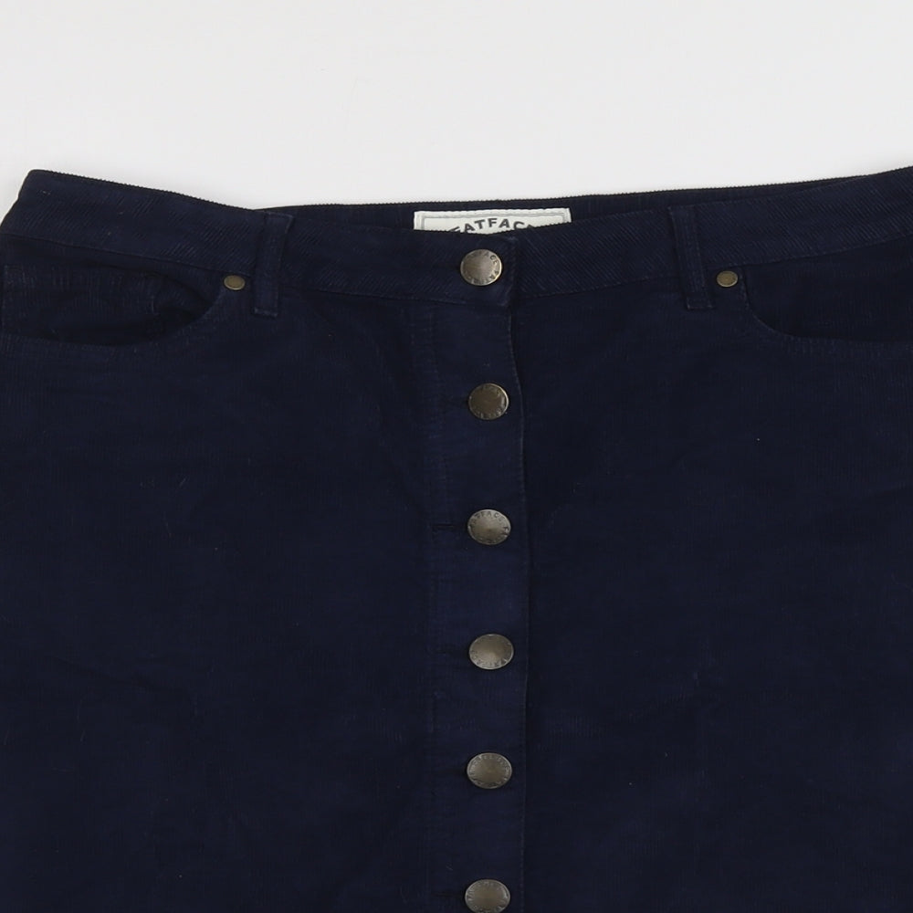 Fat Face Womens Blue Cotton A-Line Skirt Size 12 Button