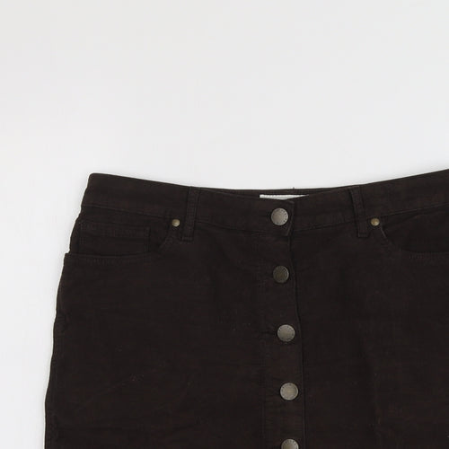Fat Face Womens Brown Cotton A-Line Skirt Size 12 Button