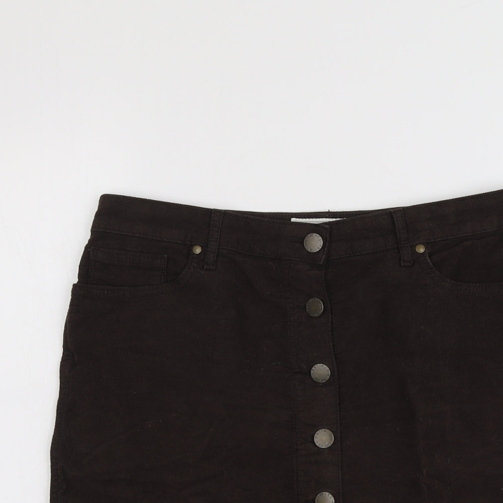 Fat Face Womens Brown Cotton A-Line Skirt Size 12 Button