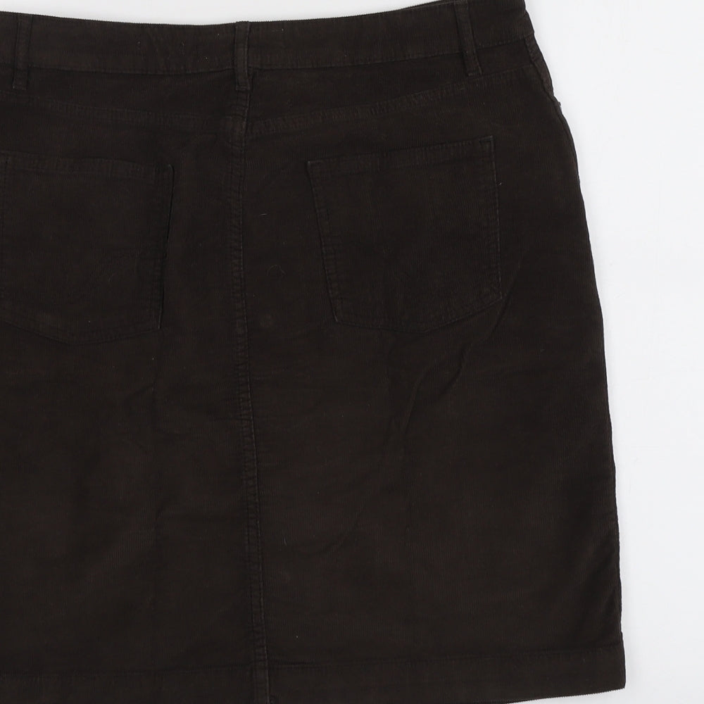 Fat Face Womens Brown Cotton A-Line Skirt Size 12 Button
