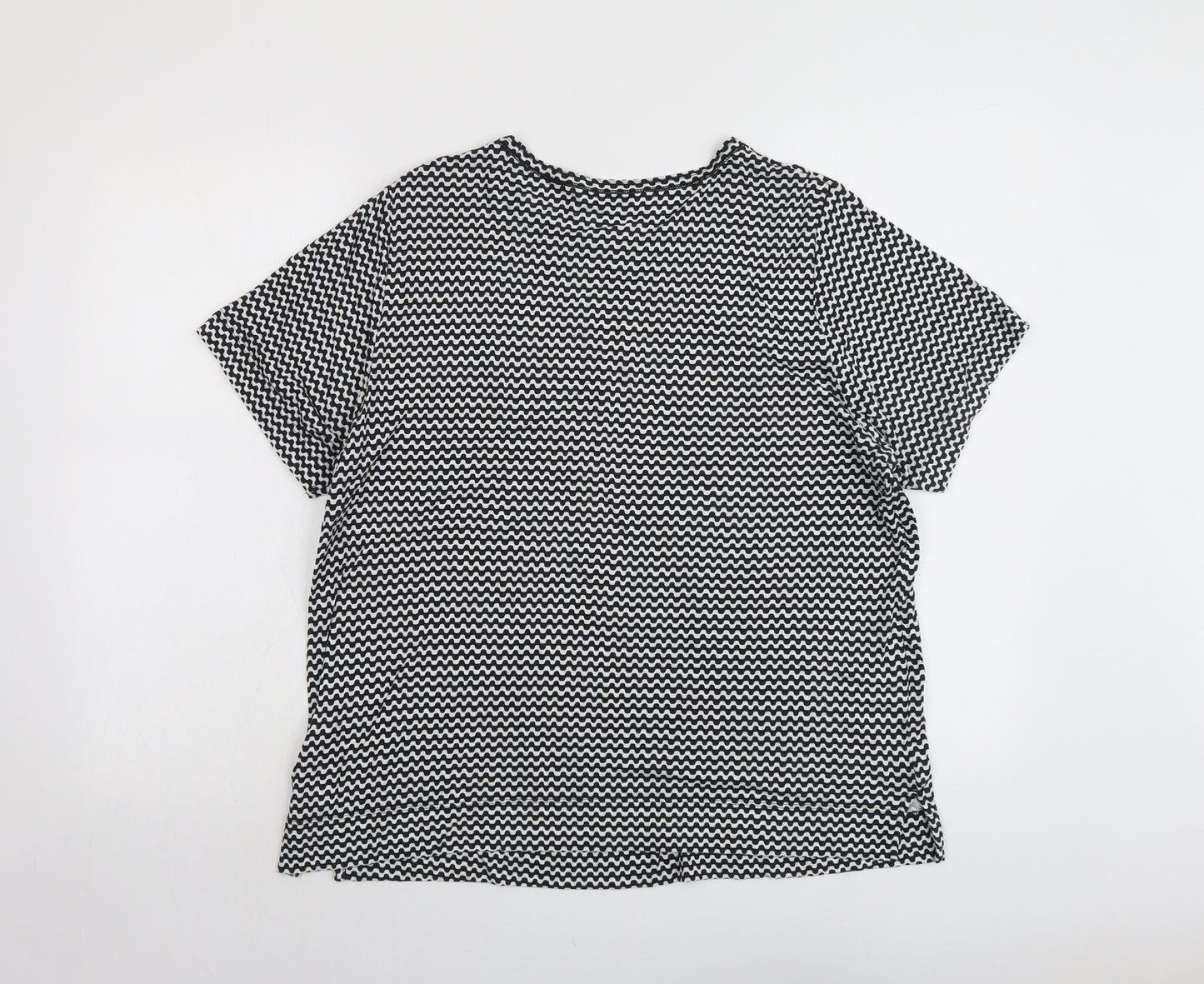 Marks and Spencer Womens Black Geometric Linen Basic Blouse Size 18 Round Neck