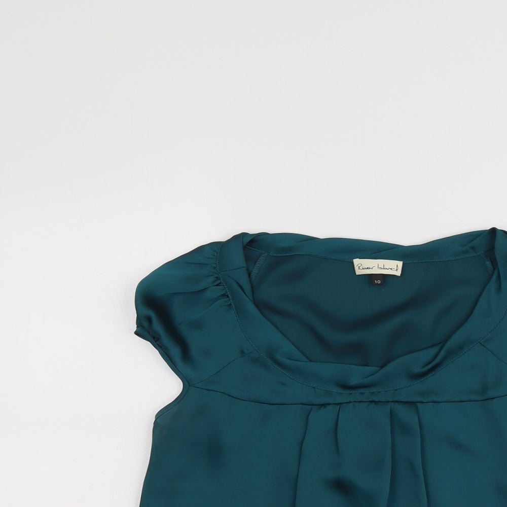 River Island Womens Green Polyester Basic Blouse Size 10 Round Neck