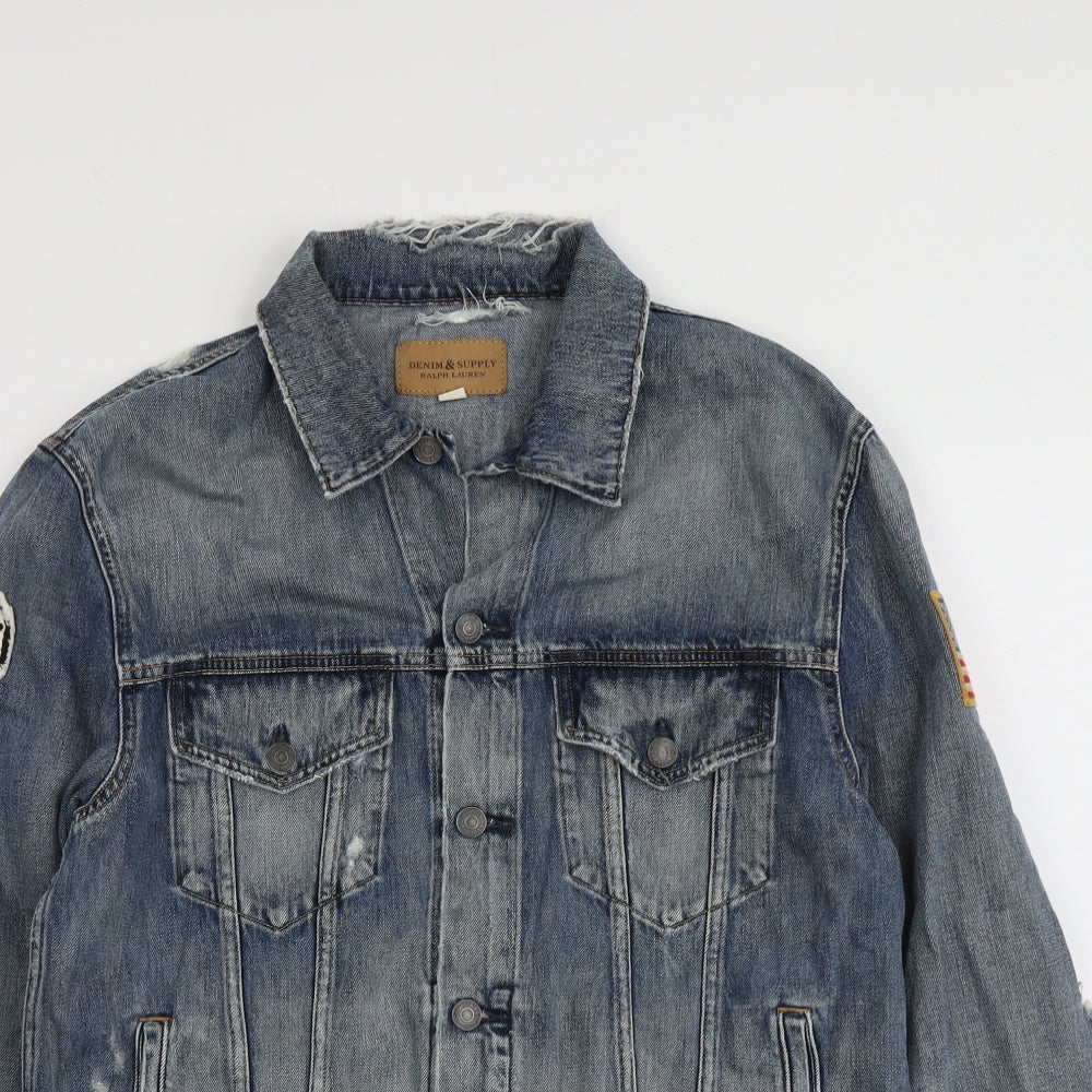 Polo Ralph Lauren Mens Blue Jacket Size M Button - Distressed Look