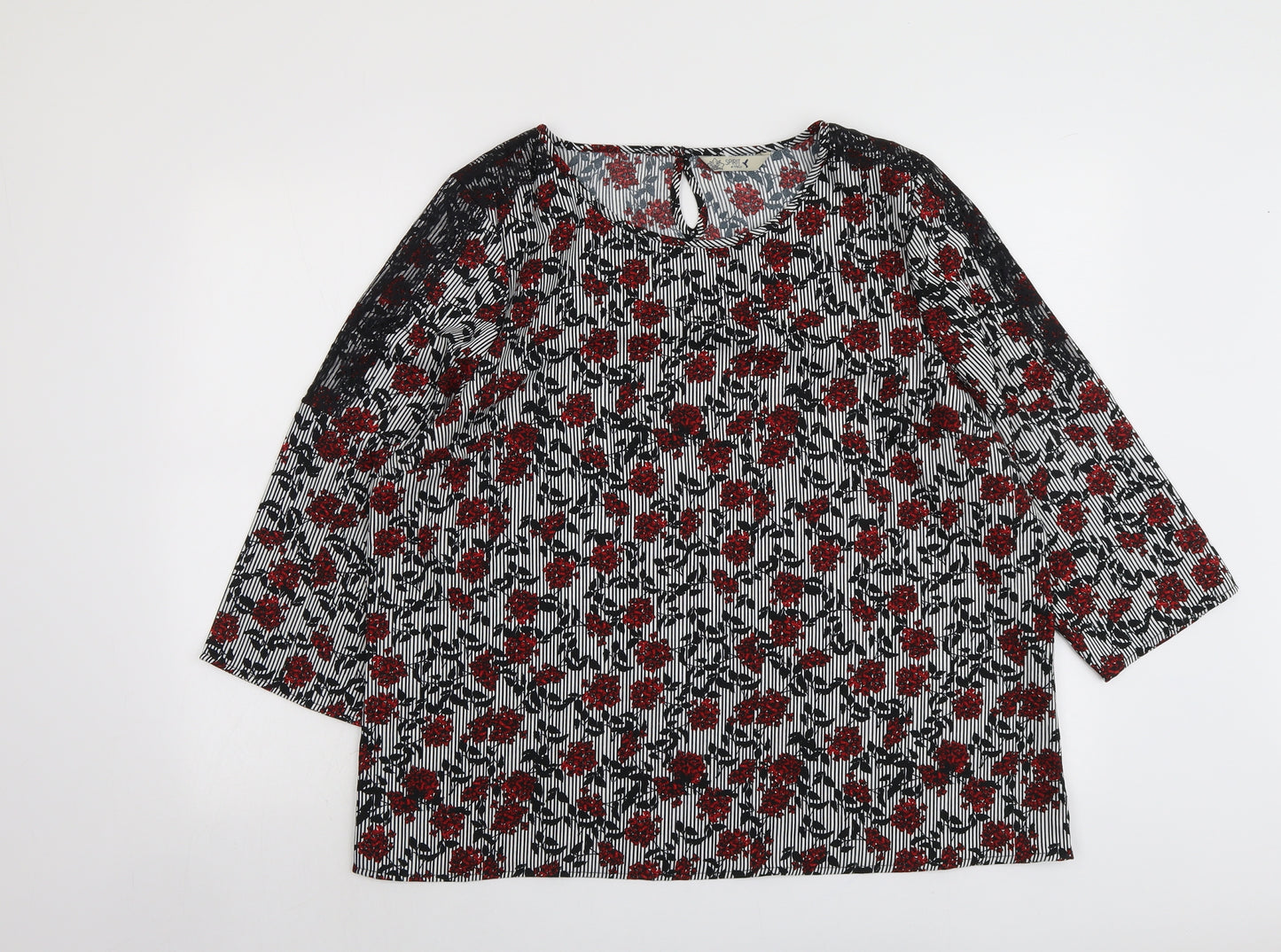 M&Co Womens Black Floral Polyester Basic Blouse Size 18 Round Neck - Lace Details