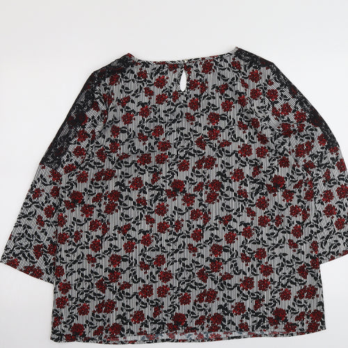 M&Co Womens Black Floral Polyester Basic Blouse Size 18 Round Neck - Lace Details