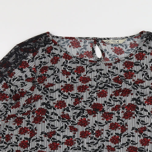M&Co Womens Black Floral Polyester Basic Blouse Size 18 Round Neck - Lace Details